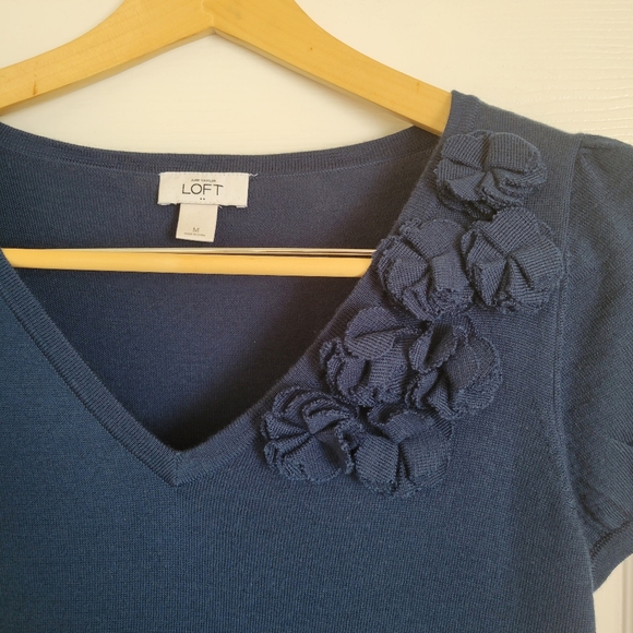 LOFT by Ann Taylor blue sweater dress with belt - Picture 2 of 6